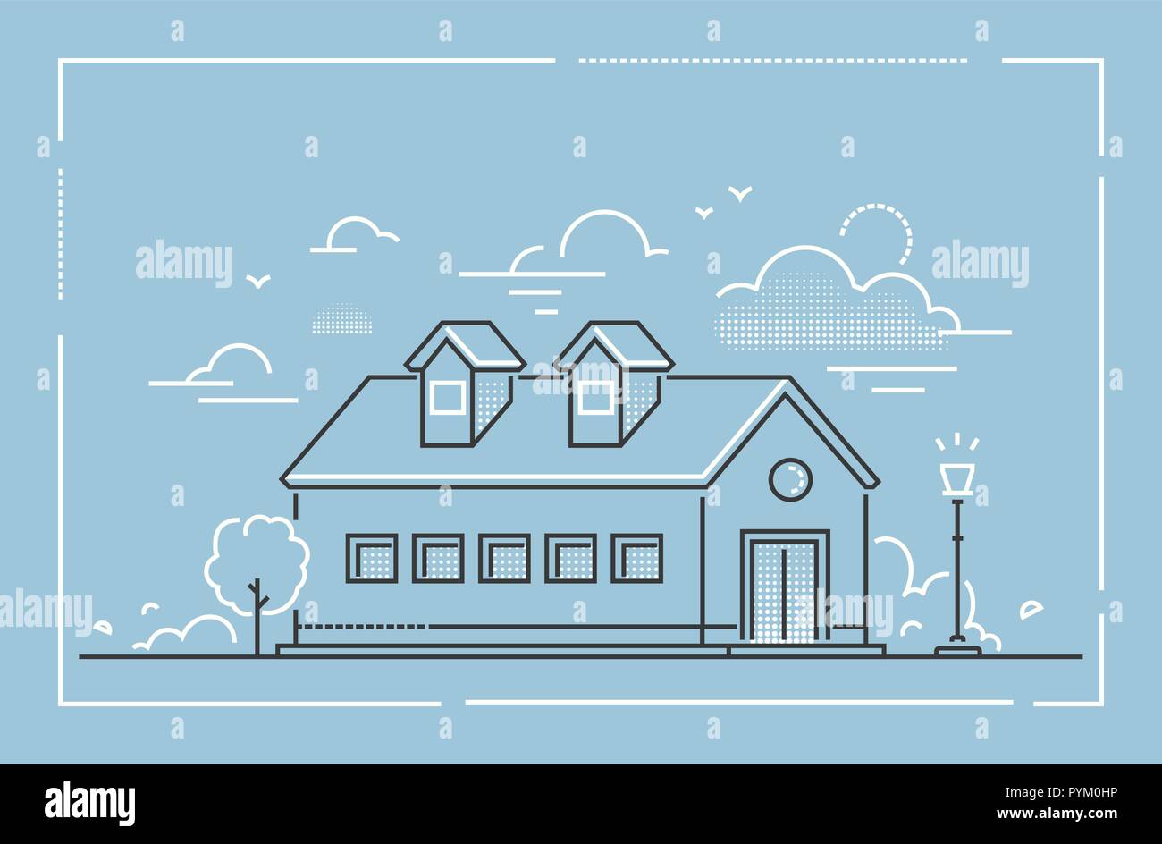 Schönes Cottage - Moderne thin line Design Vector Illustration Stock Vektor