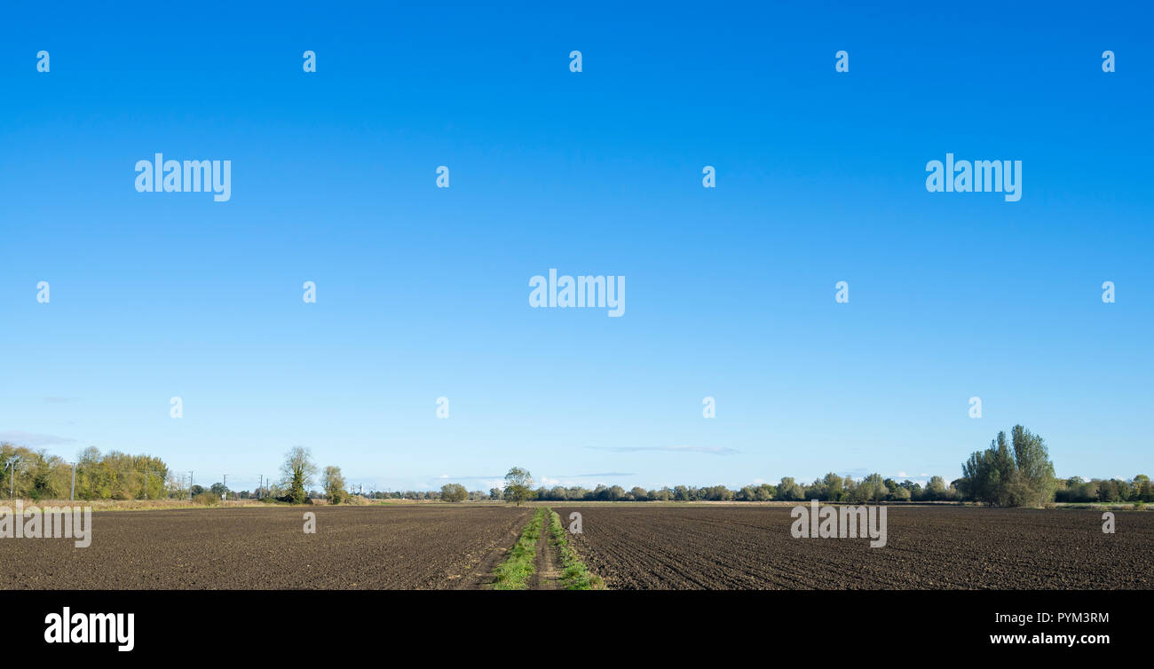 Breiter blauer Himmel über gepflügte Felder Milton Cambridge Stockfoto