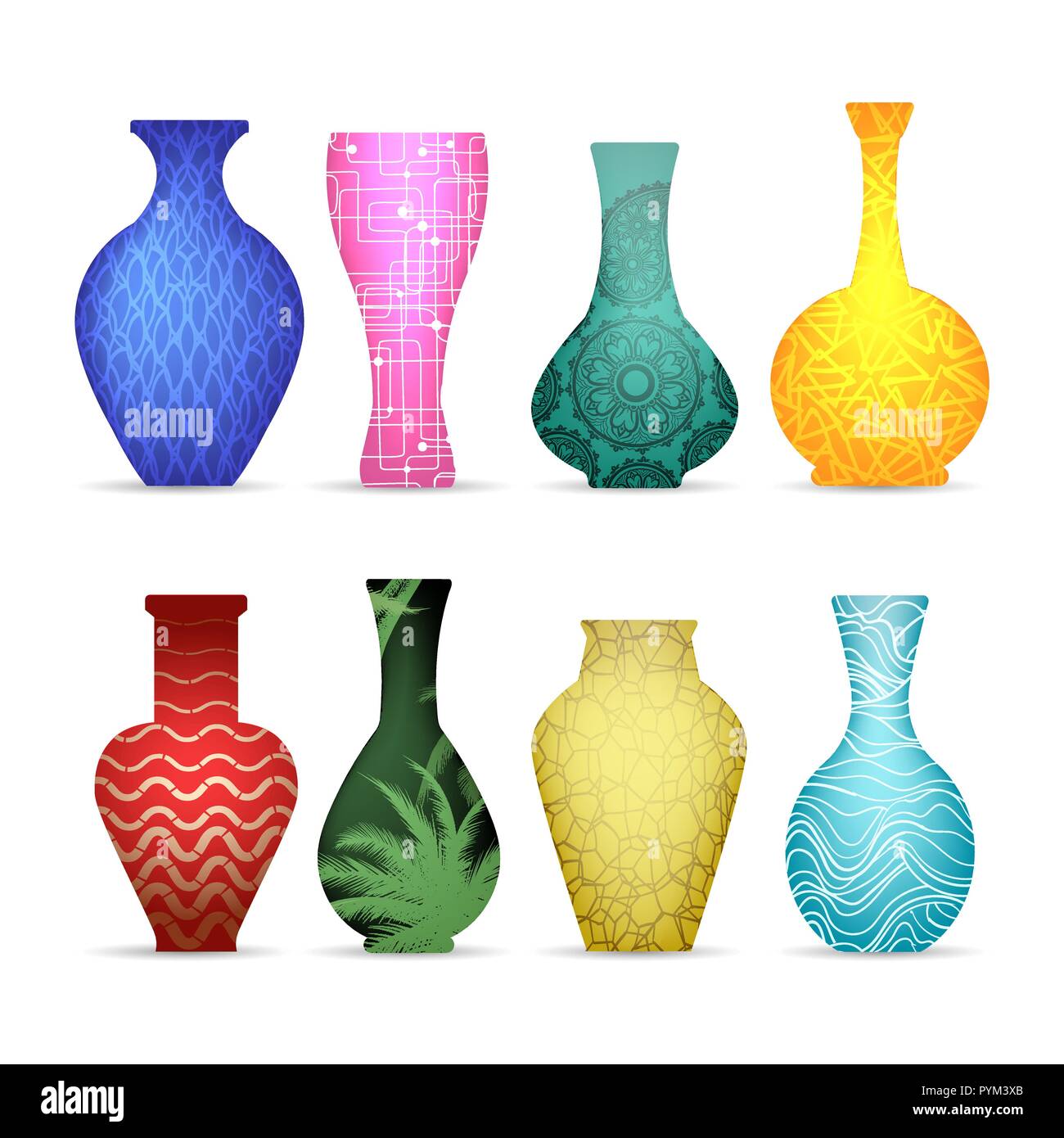 Moderne Vasen. Keramik Vase für den Innen gesetzt, Porzellan Objekte für dekorative Keramik style Closeup auf Weiß Stock Vektor