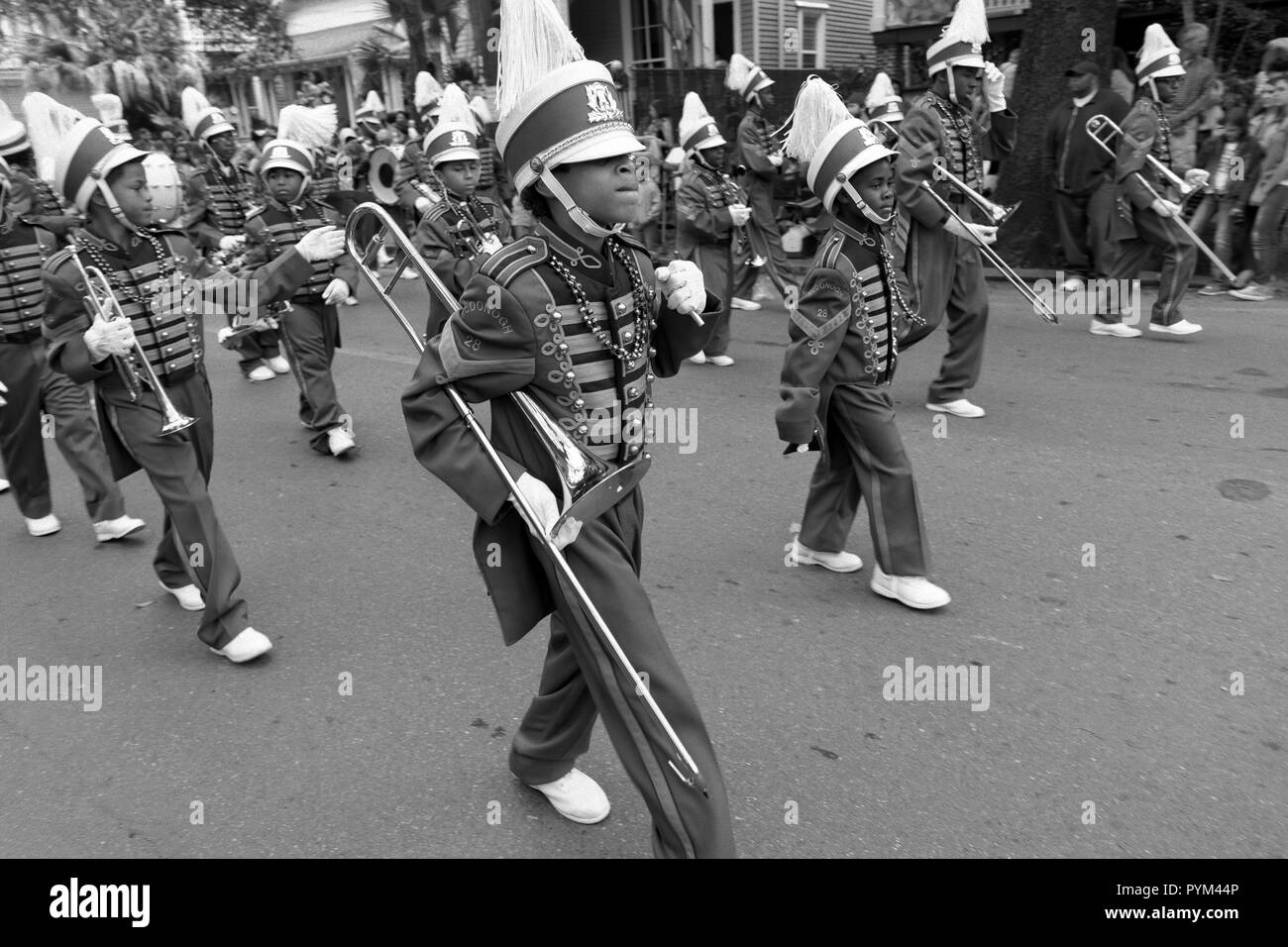 Children's Marching Band, Mardi Gras 2015, New Orleans, Louisiana, USA. Stockfoto
