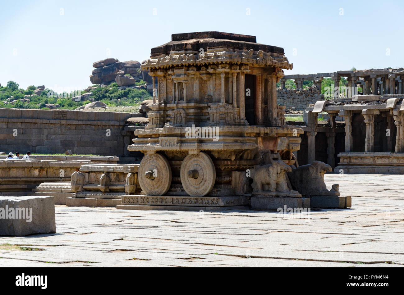Die reich geschnitzten Stein Wagen in den Vittala Tempel Komplex, Hampi, Karnataka, Indien Stockfoto