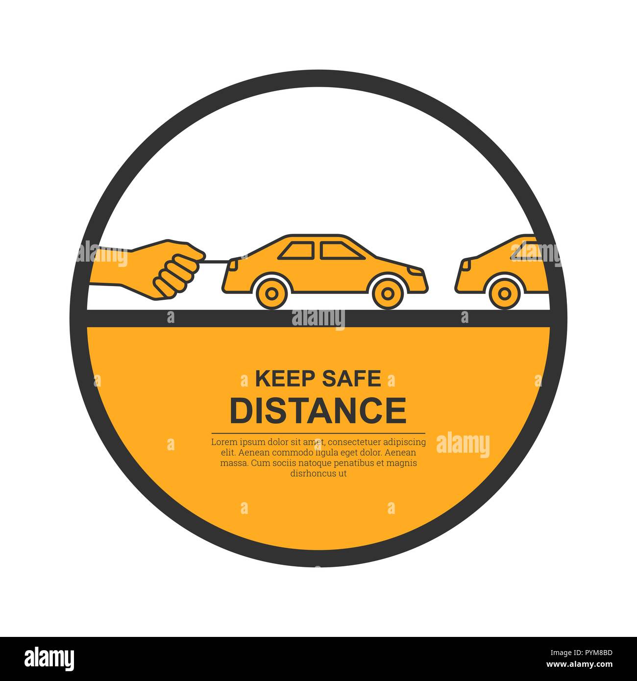 Die hand einschränken Auto Geschwindigkeit symbolisiert Anstieg der Abstand zwischen den Fahrzeugen, Reduzierung der Geschwindigkeit. Das Konzept der Sicherheit und Ausfallsicherheit auf Straßen, Stock Vektor