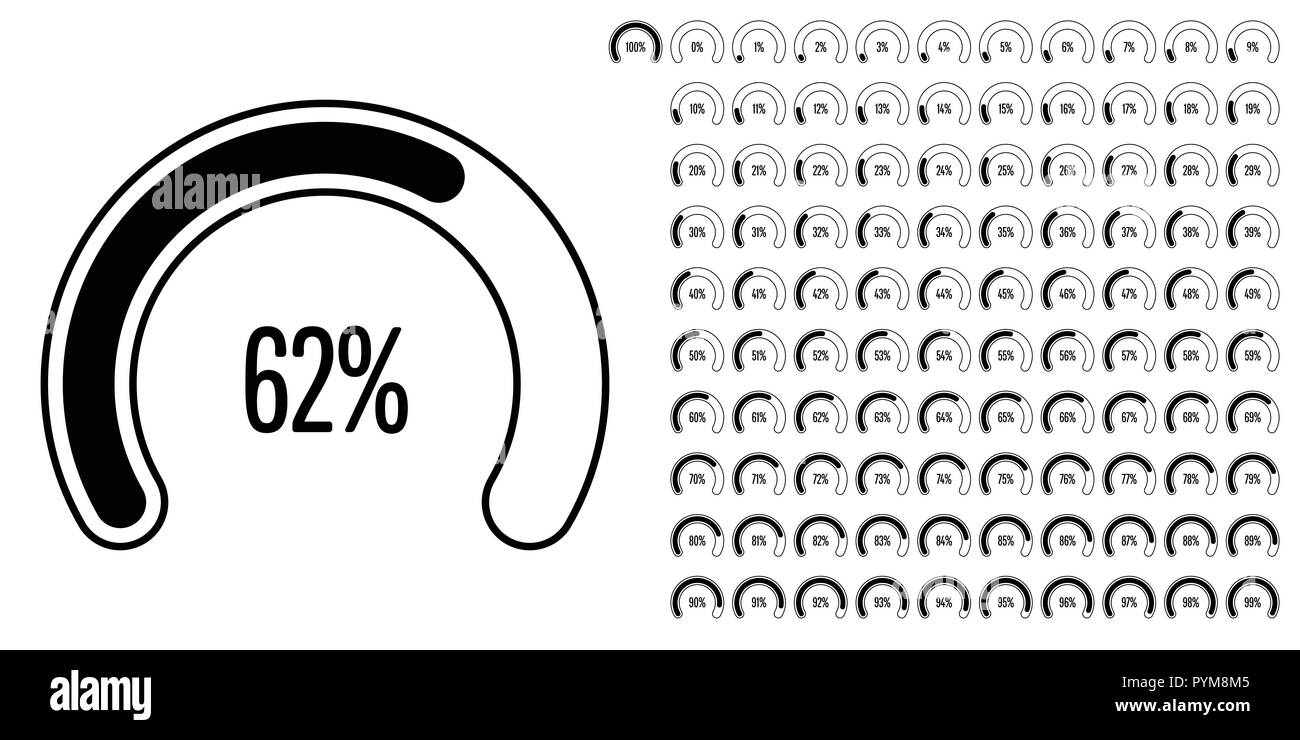 Kreisförmigen Bereich Prozentsatz Zeichnungssatz von 0 bis 100 Ready-to-Use für Web-Design, User-Interface (UI) oder Infografik - Indikator mit schwarz Stock Vektor