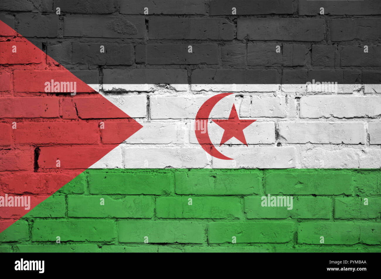 Westsahara Flagge ist auf einer alten Mauer gemalt Stockfoto