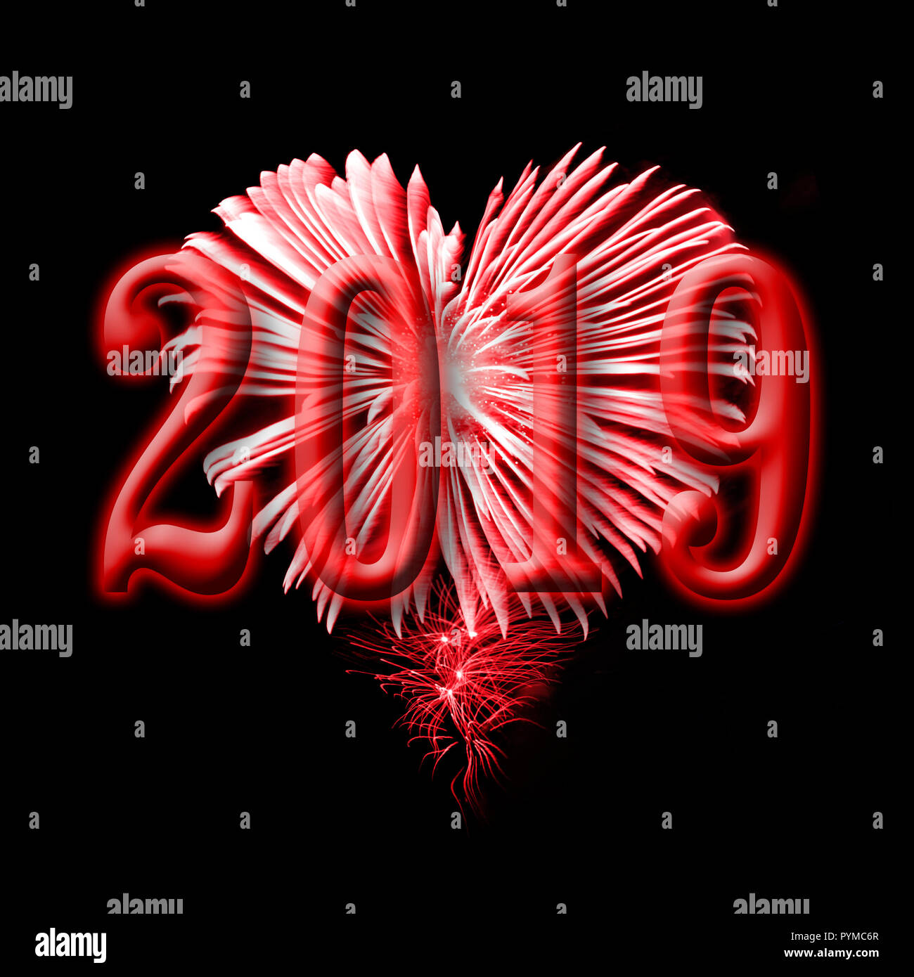 2016, Red Feuerwerk in der Form eines Herzens Stockfoto