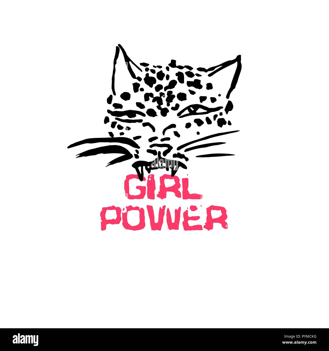 Leopard grunge Drucken. Vector Illustration von wilde Katze Kopf. Moderne Schrift. Girl Power. Stock Vektor