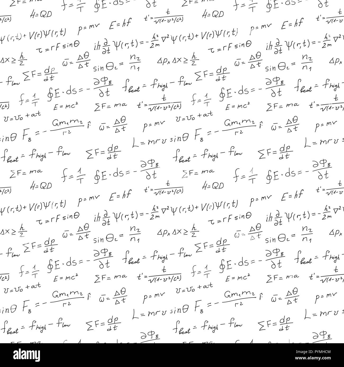 Handschrift wissenschaftlichen Hintergrund nahtlose Muster Physik Gleichungen Stock Vektor