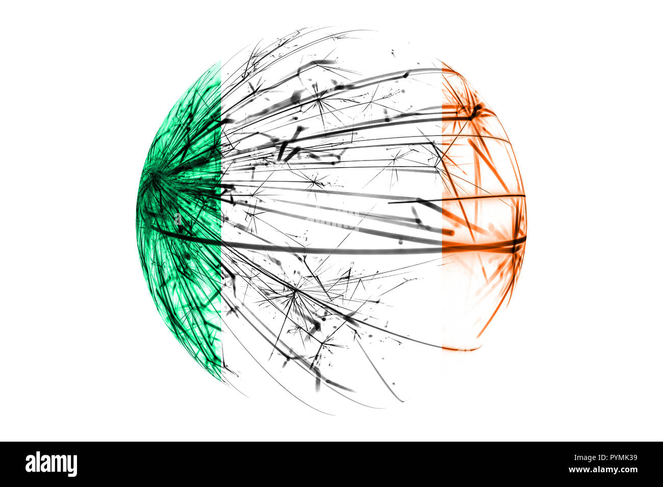 Abstrakte Irland funkelnde Flagge, Christmas Ball Konzept auf weißem Hintergrund Stockfoto