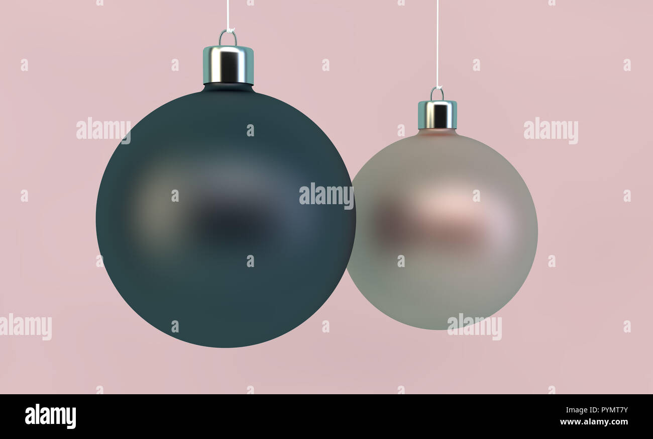 Zwei hängenden Weihnachten Kugeln 3D-Rendering Stockfoto