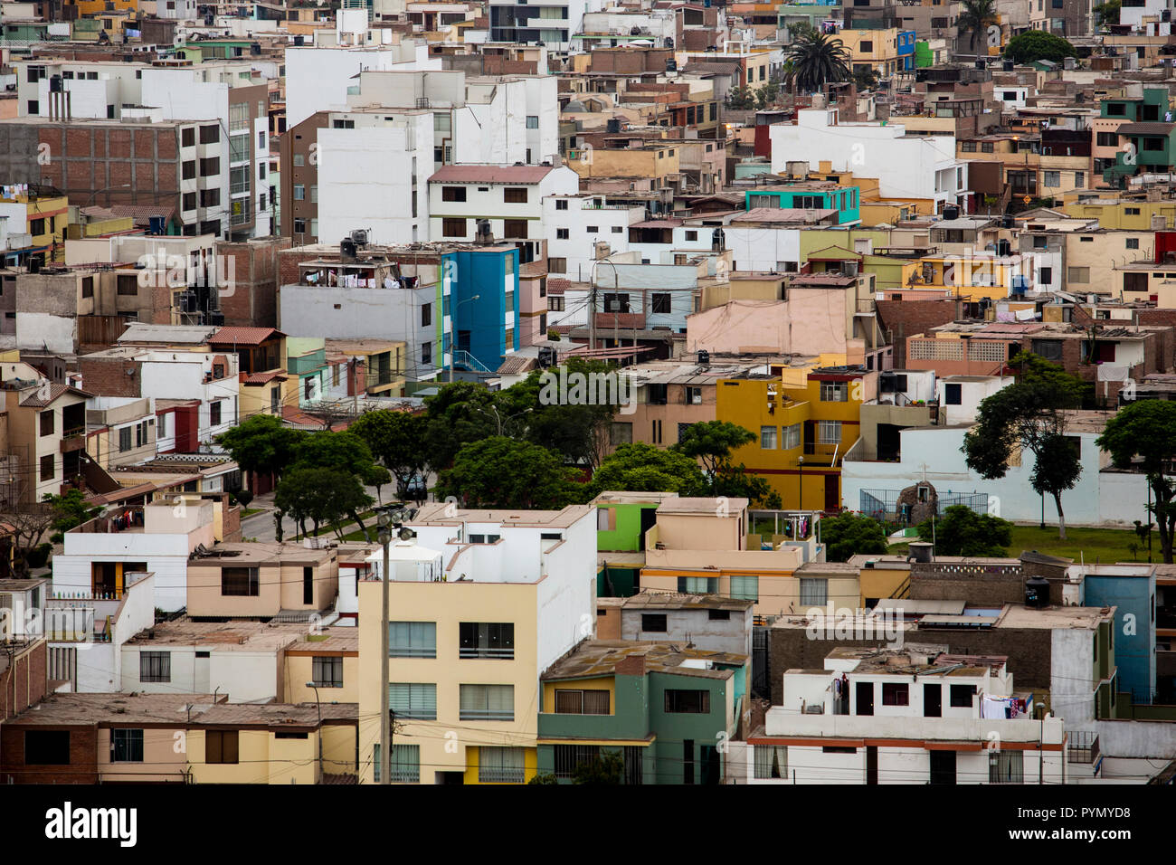 Blick über die Stadt und die Häuser in Lima, Peru, Archäologie Stockfoto