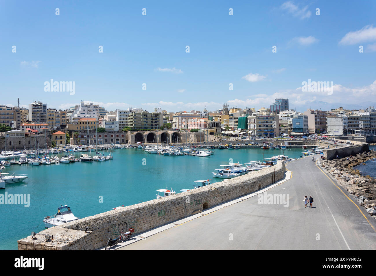 Blick auf die Stadt von Koules Festung (Castello a mare), Heraklion, Heraklion (irakleio), Irakleio Region, Kreta (Kriti), Griechenland Stockfoto