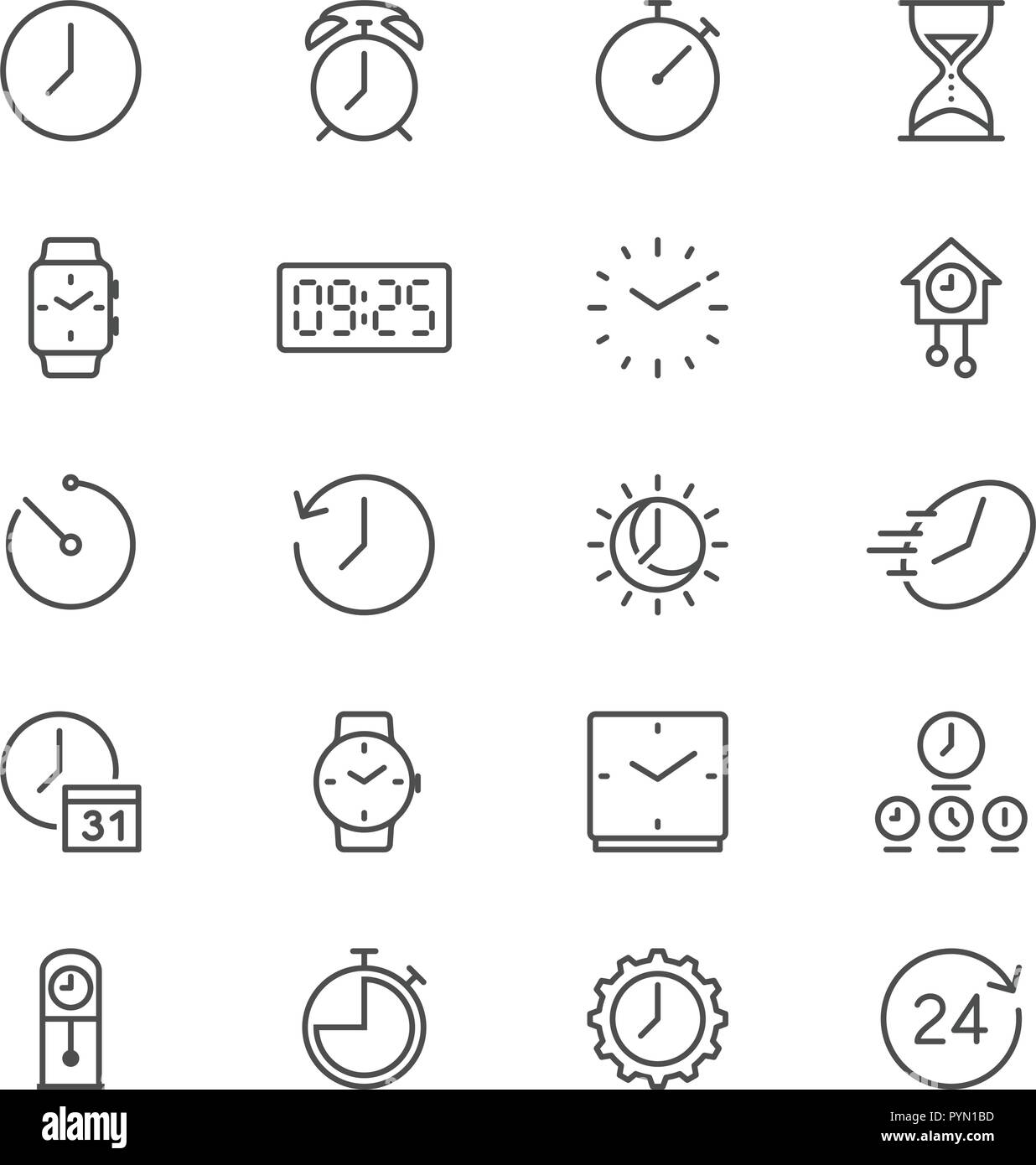 Zeit und Uhr thin Icon Set Stock Vektor