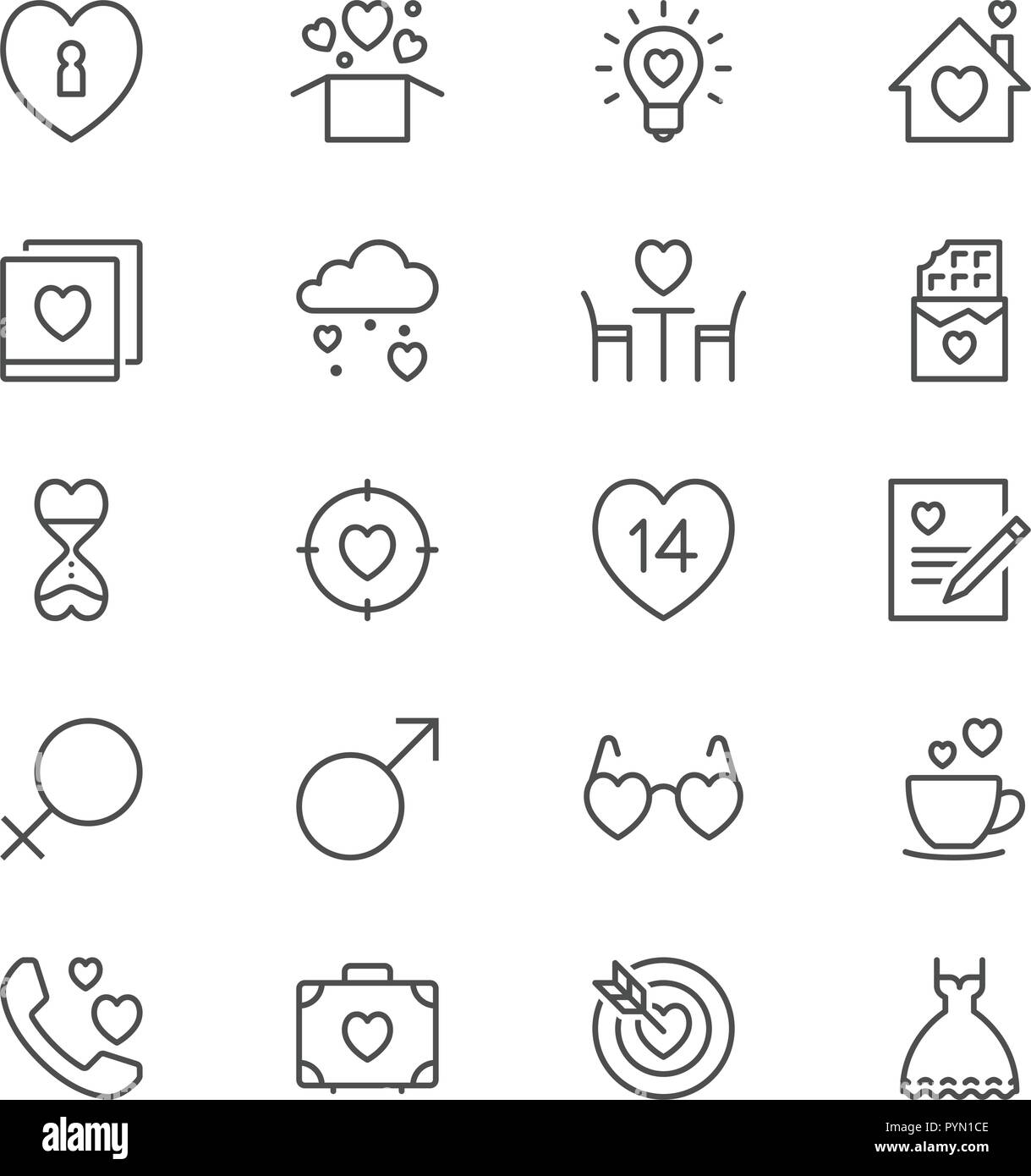 Valentinstag thin Icon Set Stock Vektor