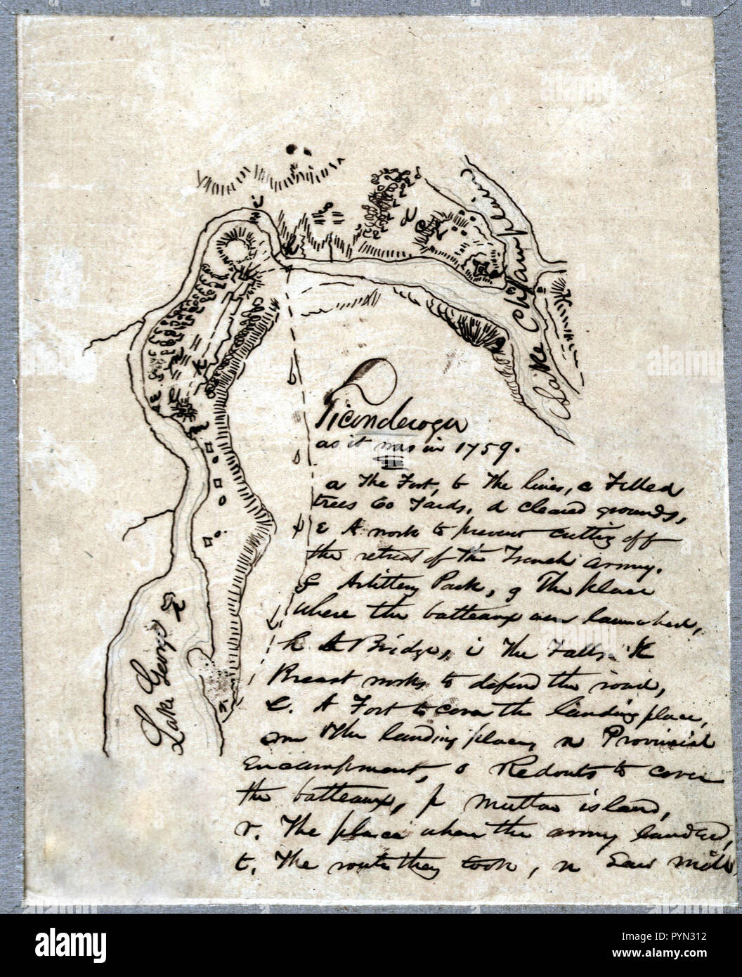Vintage Karten/Antique Maps - Ticonderoga, wie es war im Jahre 1759 (Französische indische Krieg Karte) Stockfoto