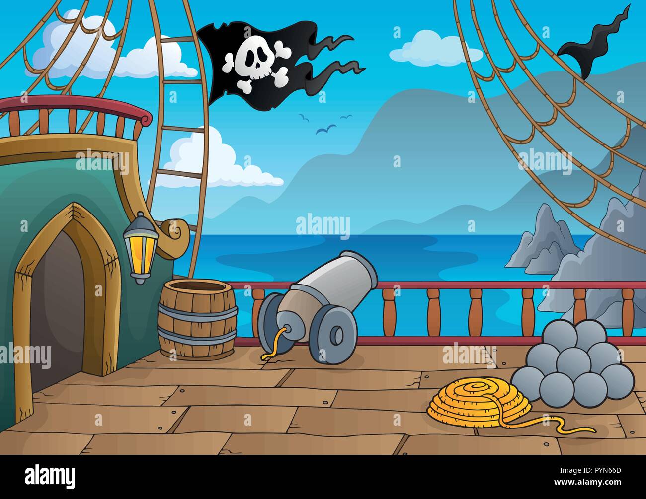 Piratenschiff deck Thema 4 - Eps 10 Vector Illustration. Stock Vektor