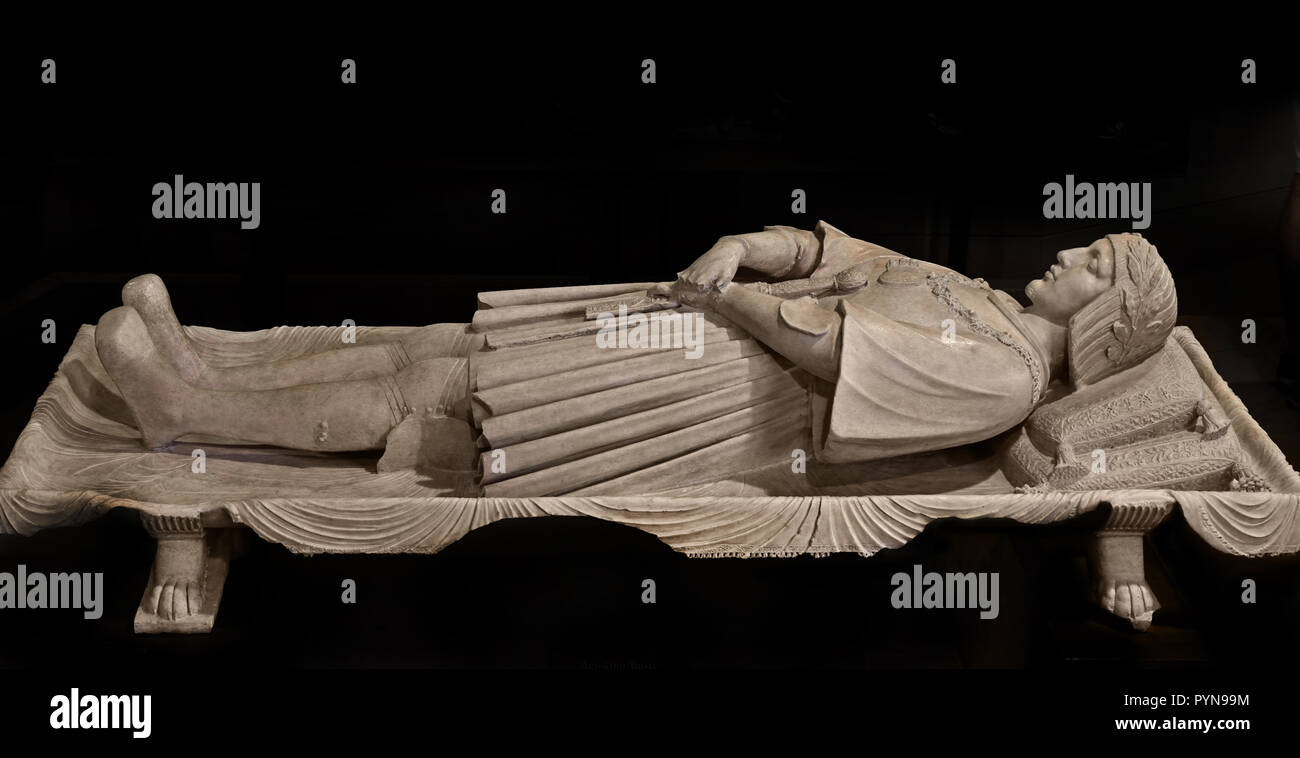 Die Beerdigung Denkmal Gaston de Foix, Kommandant der Französischen Armee, in Ravenna im Jahre 1512 tötete, wurde von Agostino Busti namens 'il Bambaja' (c. geformt 1480-1548). Jahrhundert im Museum für antike Kunst in das Castello Sforzesco - Schloss Sforza in Mailand Italien Stockfoto