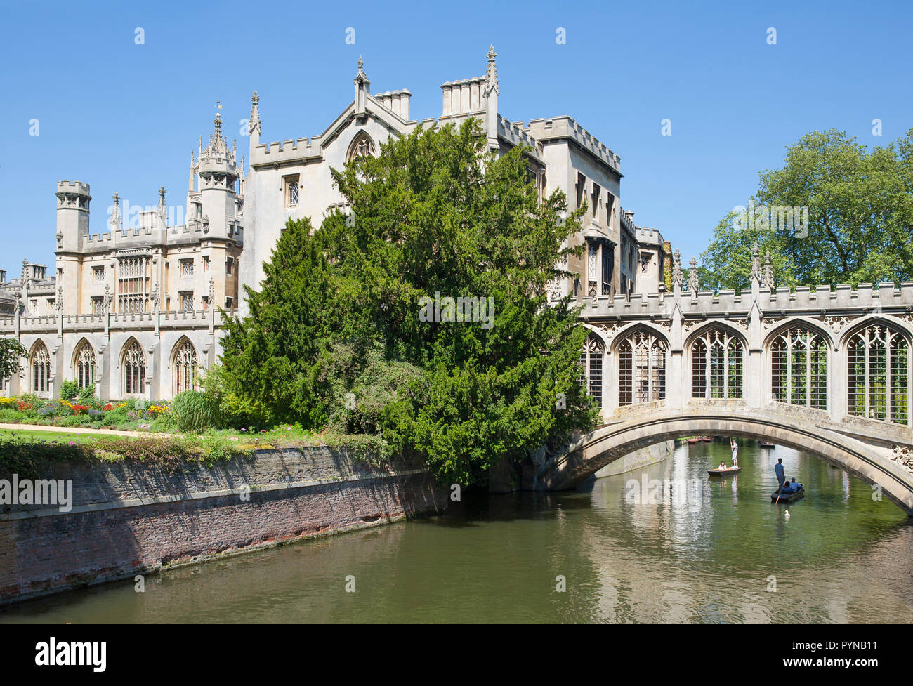 Punting auf dem Fluss Cam in St. Johns College Cambridge Stockfoto