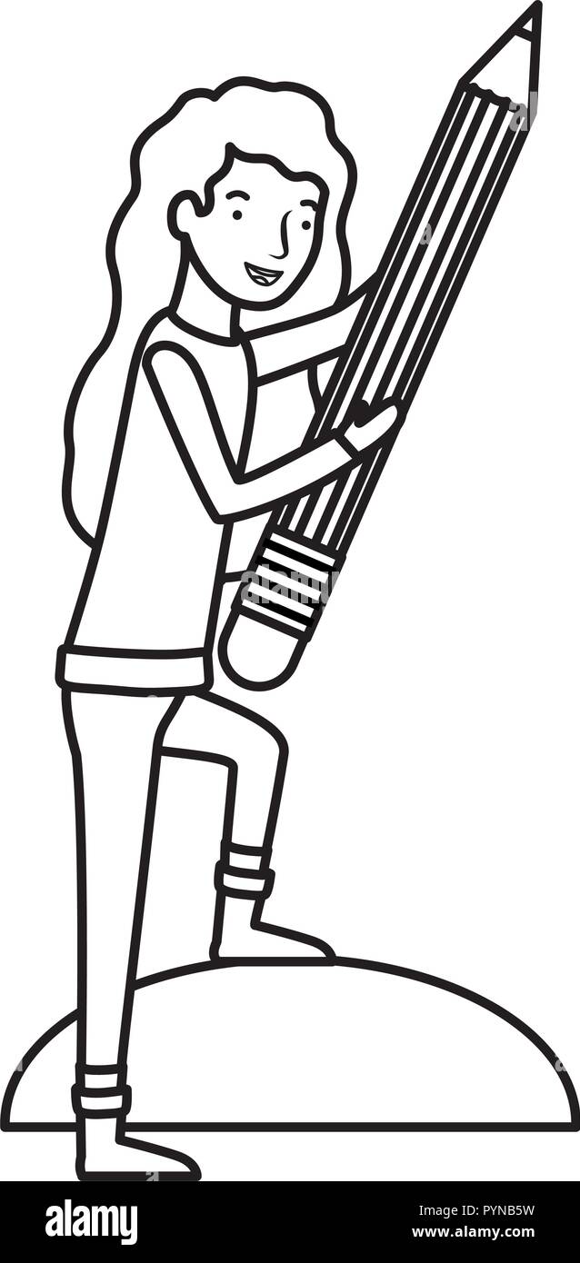 Frau mit Bleistift avatar Charakter Stock Vektor