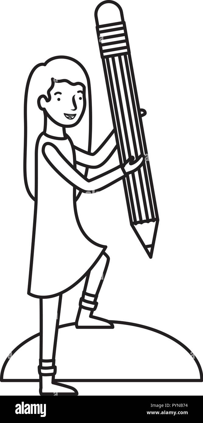 Frau mit Bleistift avatar Charakter Stock Vektor