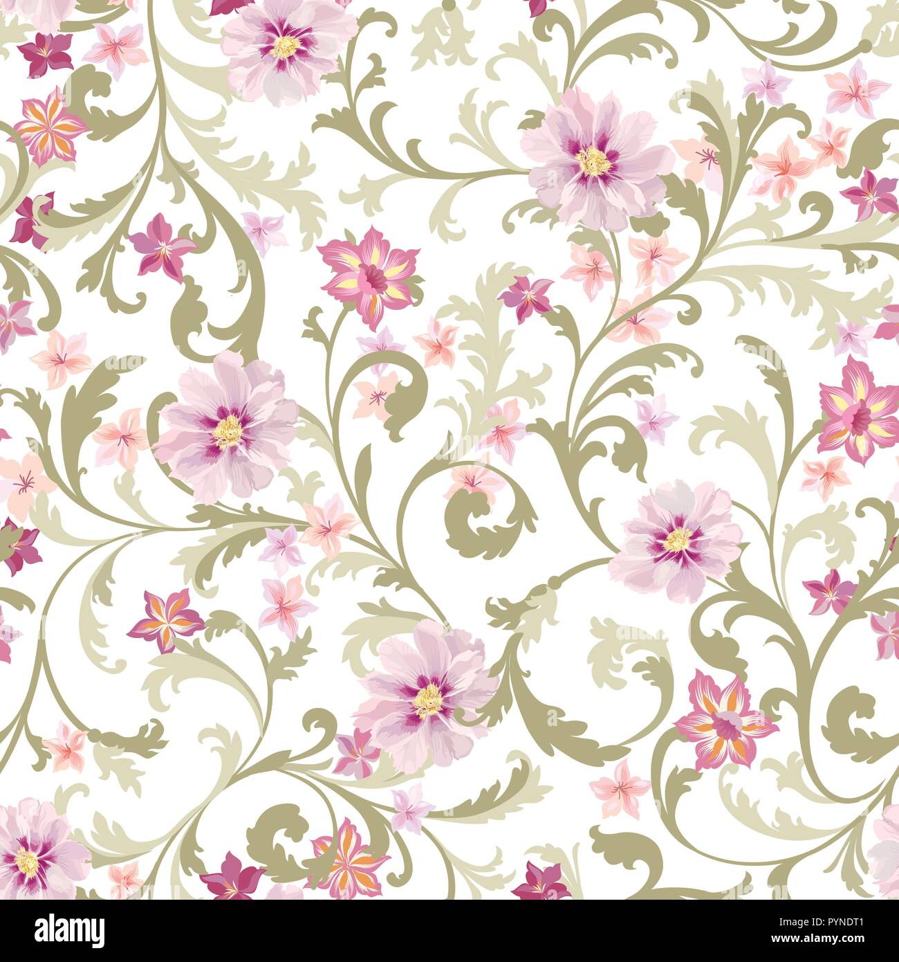 Florale nahtlose Muster. Blume Hintergrund. Gedeihen Textur mit Blüten und Blättern. Texturierte Garten wallpaper Stock Vektor