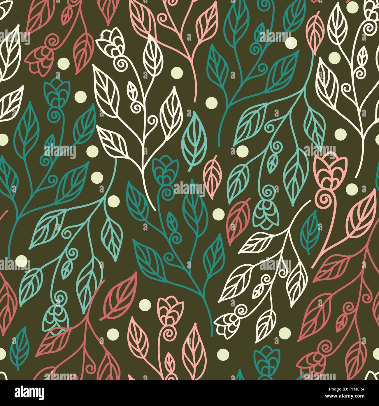 Florale nahtlose Muster mit Blättern und schönen Blumen. Vector Illustration in grüner Hintergrund für Tapeten, Beschaffenheit, Gewebe, Textilwaren, und suchspray Stock Vektor