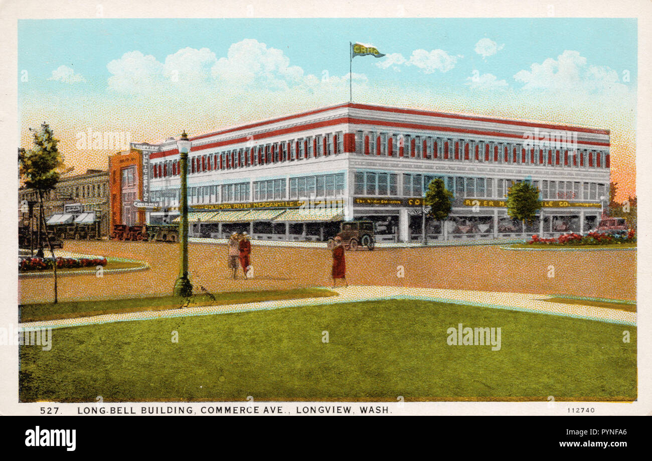 Lange Bell Gebäude, Commerce Ave Longview, Washington, Postkarte Stockfoto