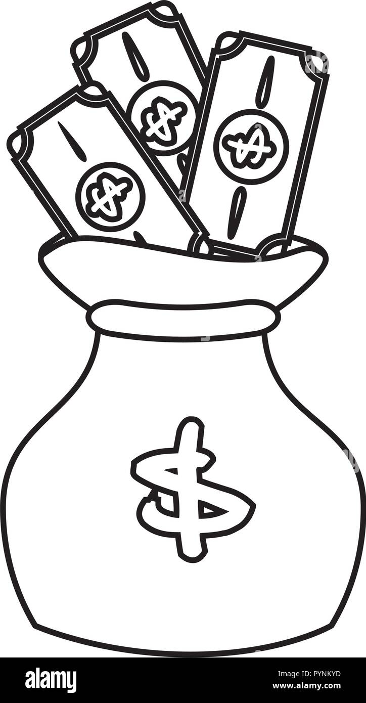 Geld beutel mit Rechnungen dollar Vector Illustration Design Stock Vektor