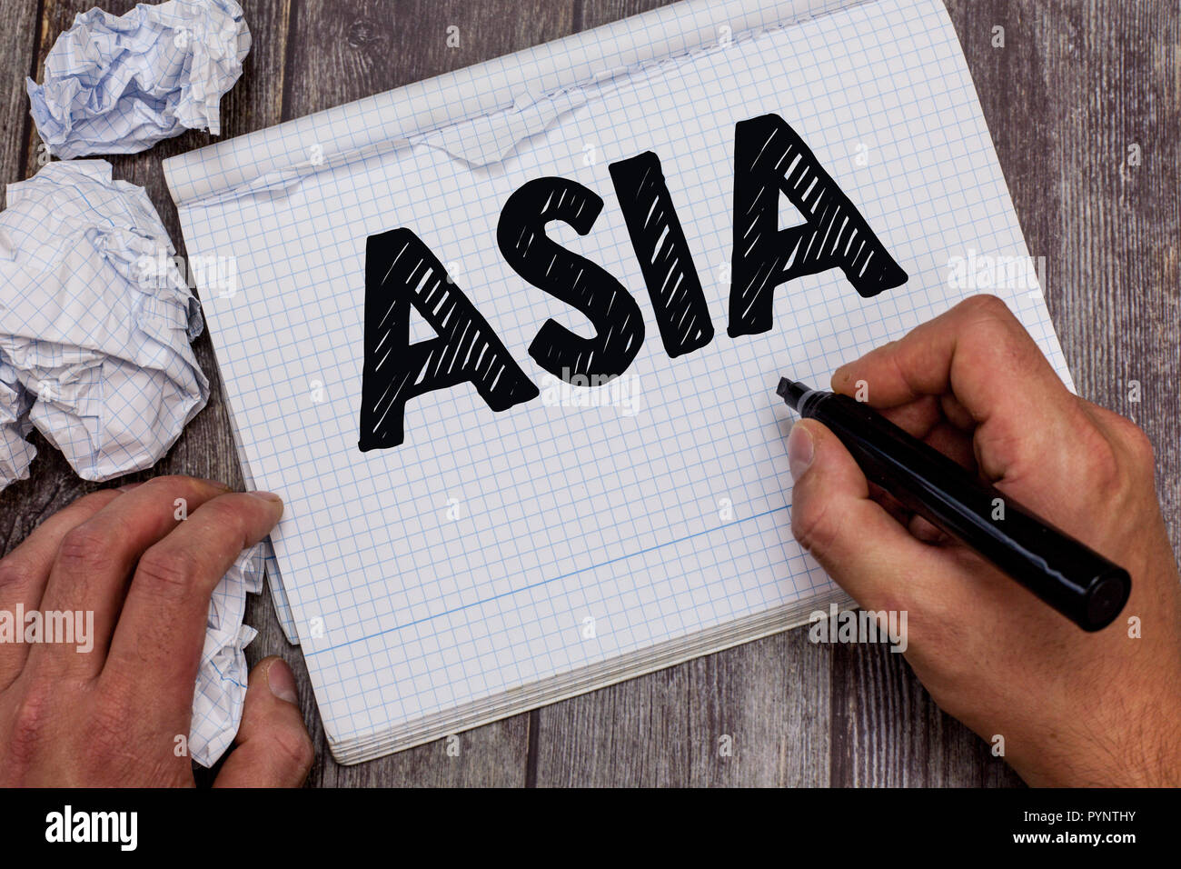 Handschrift text Asien. Begriff Sinne größte und bevölkerungsreichste Kontinent östlichen und nördlichen Hemisphäre. Stockfoto