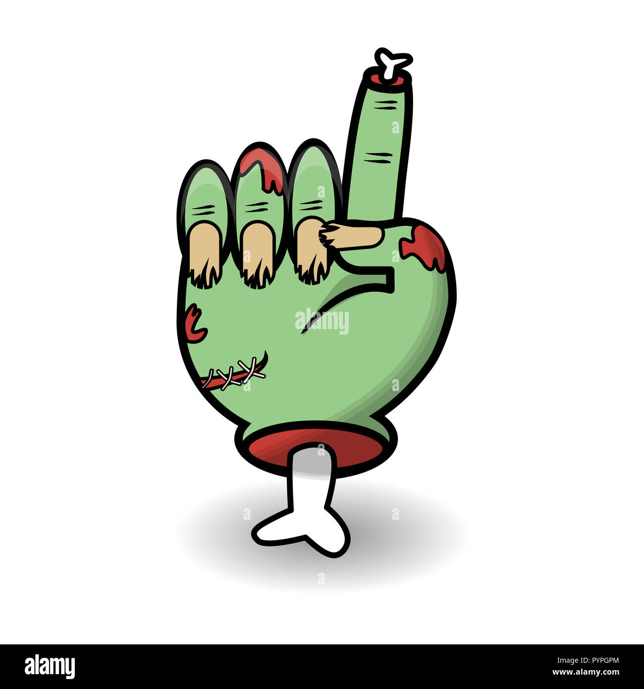Zählung Geste. Halloween zählen Zombie hand eine zeigt. Kommunikation Gesten Konzept. Vector Illustration auf weißem Hintergrund. Stockfoto
