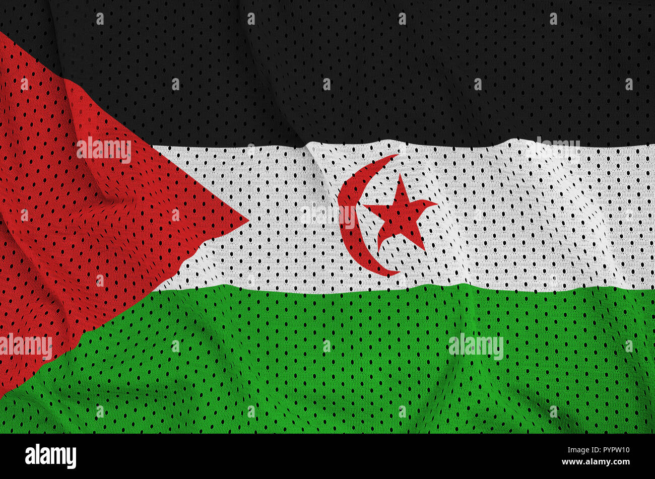 Westsahara Flagge auf Polyester nylon Sportswear Netzware mit einige Falten gedruckt Stockfoto