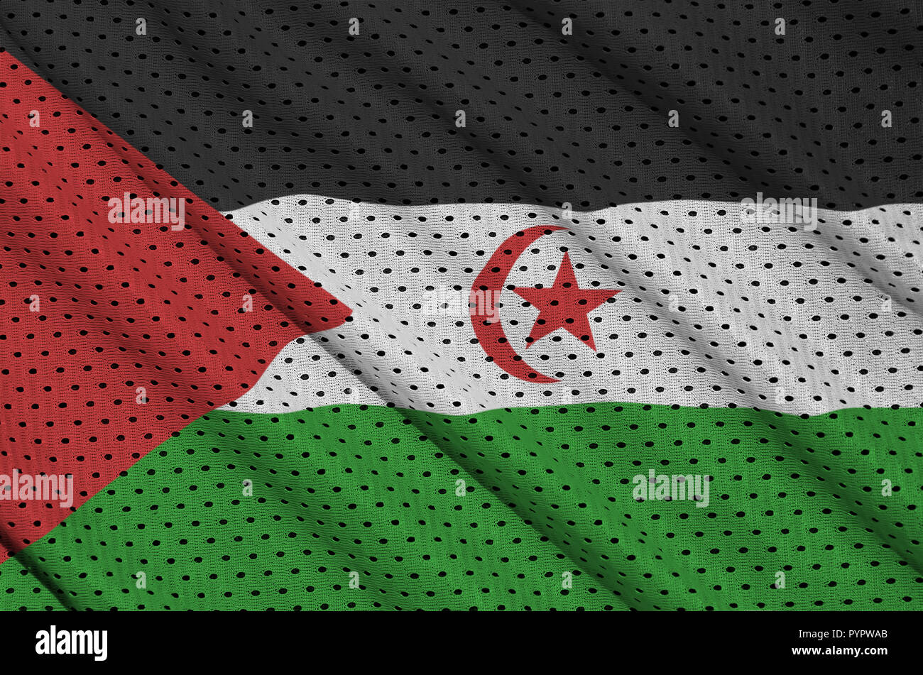 Westsahara Flagge auf Polyester nylon Sportswear Netzware mit einige Falten gedruckt Stockfoto