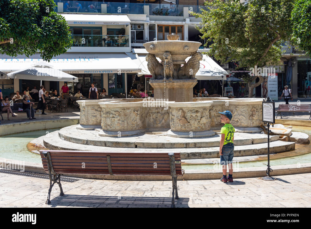 Venezianische Morosini Brunnen Lions, Ort El Venizelou, Heraklion (irakleio), Irakleio Region, Kreta (Kriti), Griechenland Stockfoto