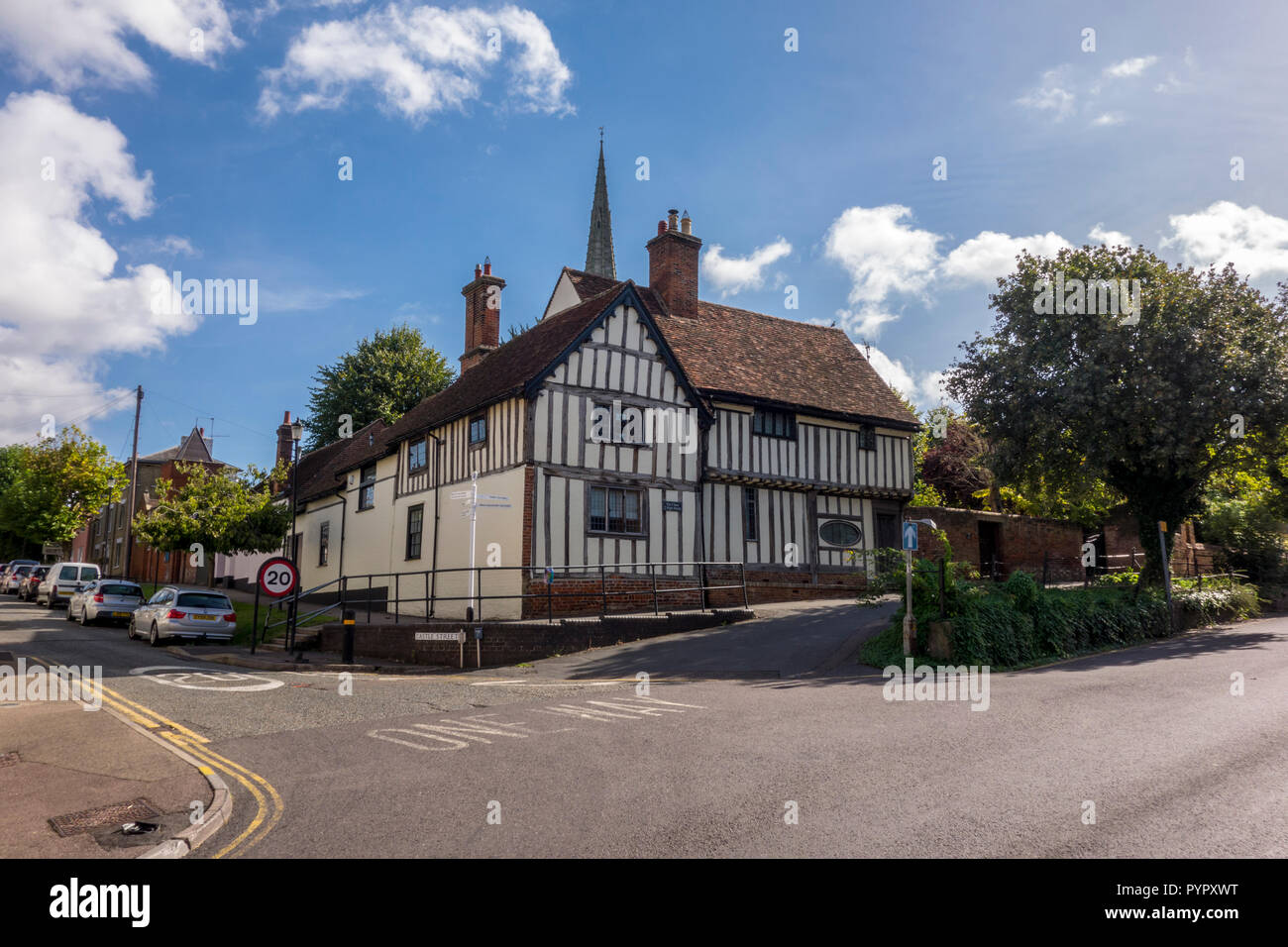 Historische Holz gerahmt Gebäude, Saffron Walden, historische Marktstadt in Uttlesford, Essex, Großbritannien Stockfoto