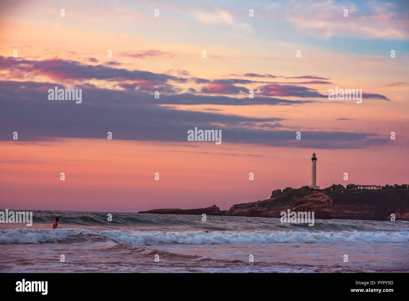 Sonnenuntergang vom Strand in Biarritz, Frankreich Stockfoto