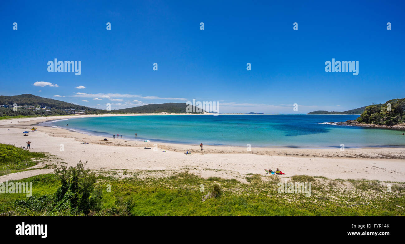 Anzeigen von Fingal Bay Strand von Fingal Bay Vorland finden, Port Stephens, Hunter, New South Wales, Australien Stockfoto