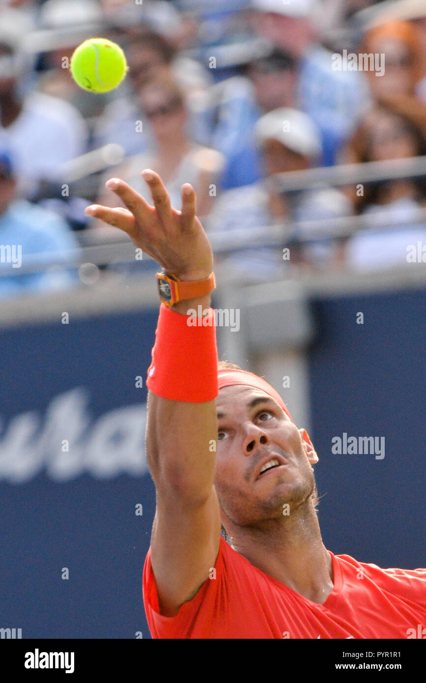 August 12, 2018 - Toronto, Ontario, Kanada: Rafael Nadal aus Spanien spielt gegen Stefanos Tsitsipas Griechenlands während des Finales an Tag 7 Der championshi Stockfoto