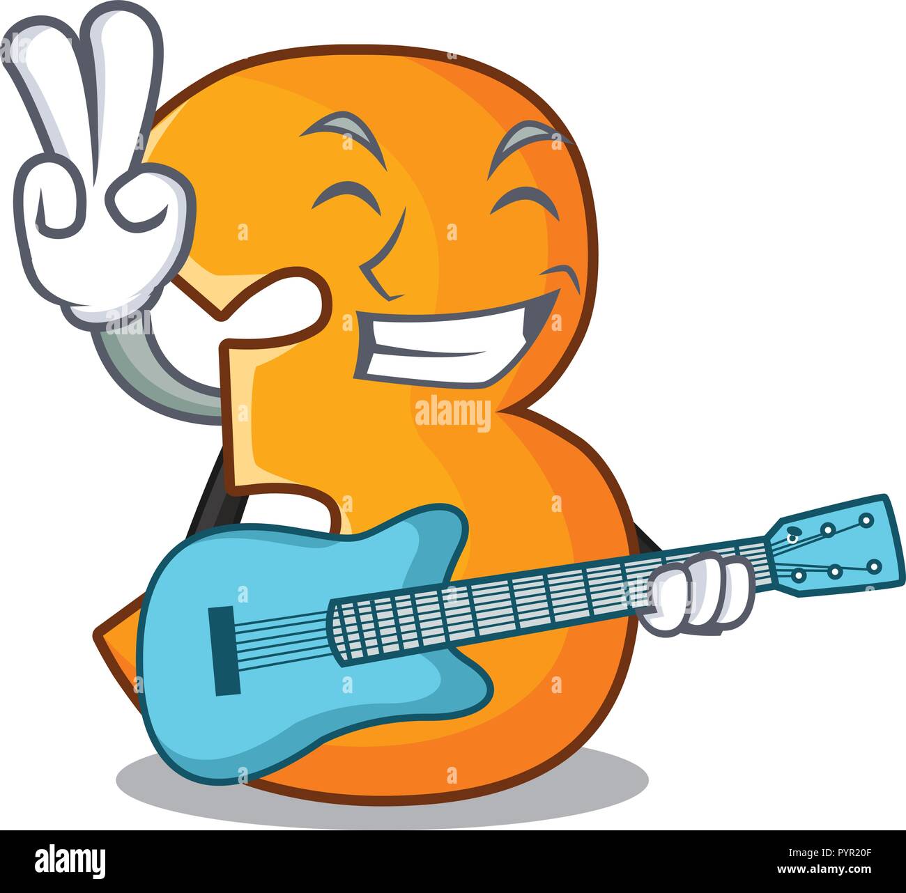 Mit Gitarre cartoon Nummer drei auf hölzernen Tür Stock Vektor