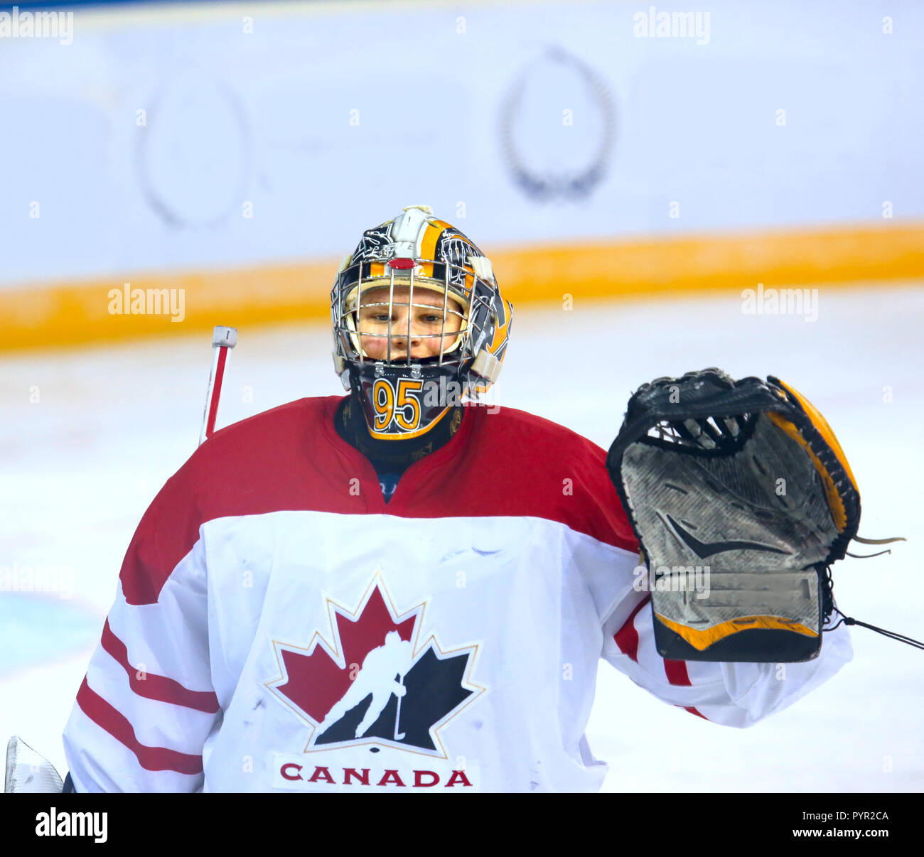 Hockey Sport, Hockey, Torwart, Eis, Spielen, Spieler, Frau, Team, Winter, Eislaufen, Person, Stick, skate, Wettbewerb, Kaukasier, Spaß, weiblich, Liga, Stockfoto