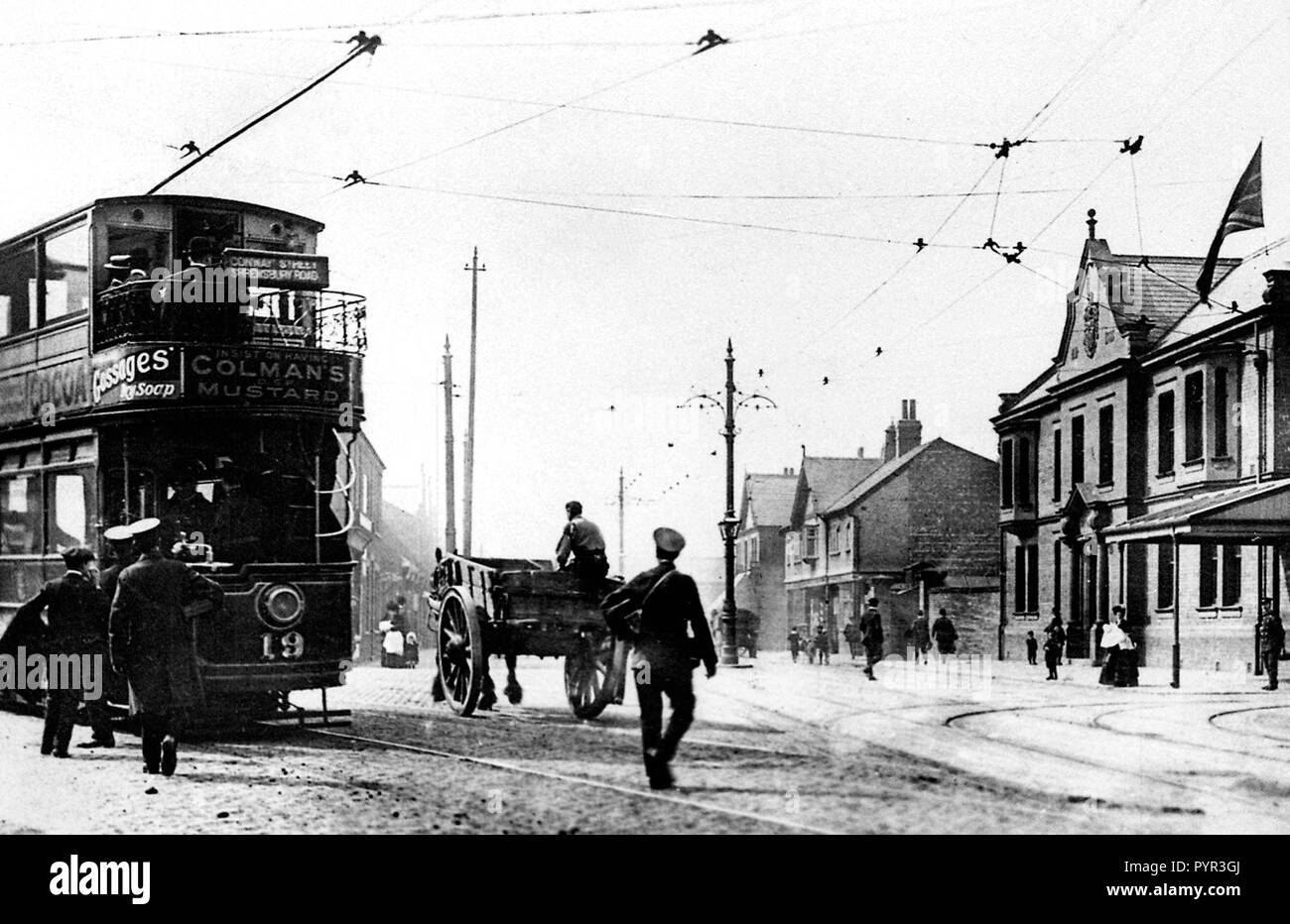 Straßenbahnhaltestelle Laird Street, Birkenhead Anfang der 1900er Jahre Stockfoto