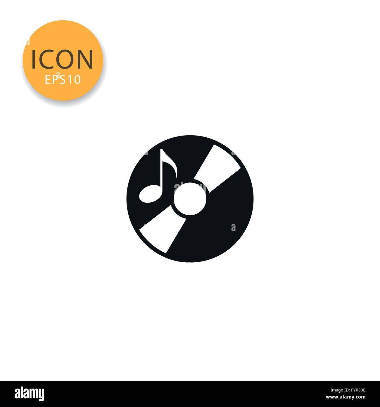 Festplatte oder CD-Symbol, flacher Stil in der Farbe schwarz Vector Illustration auf weißem Hintergrund. Stock Vektor