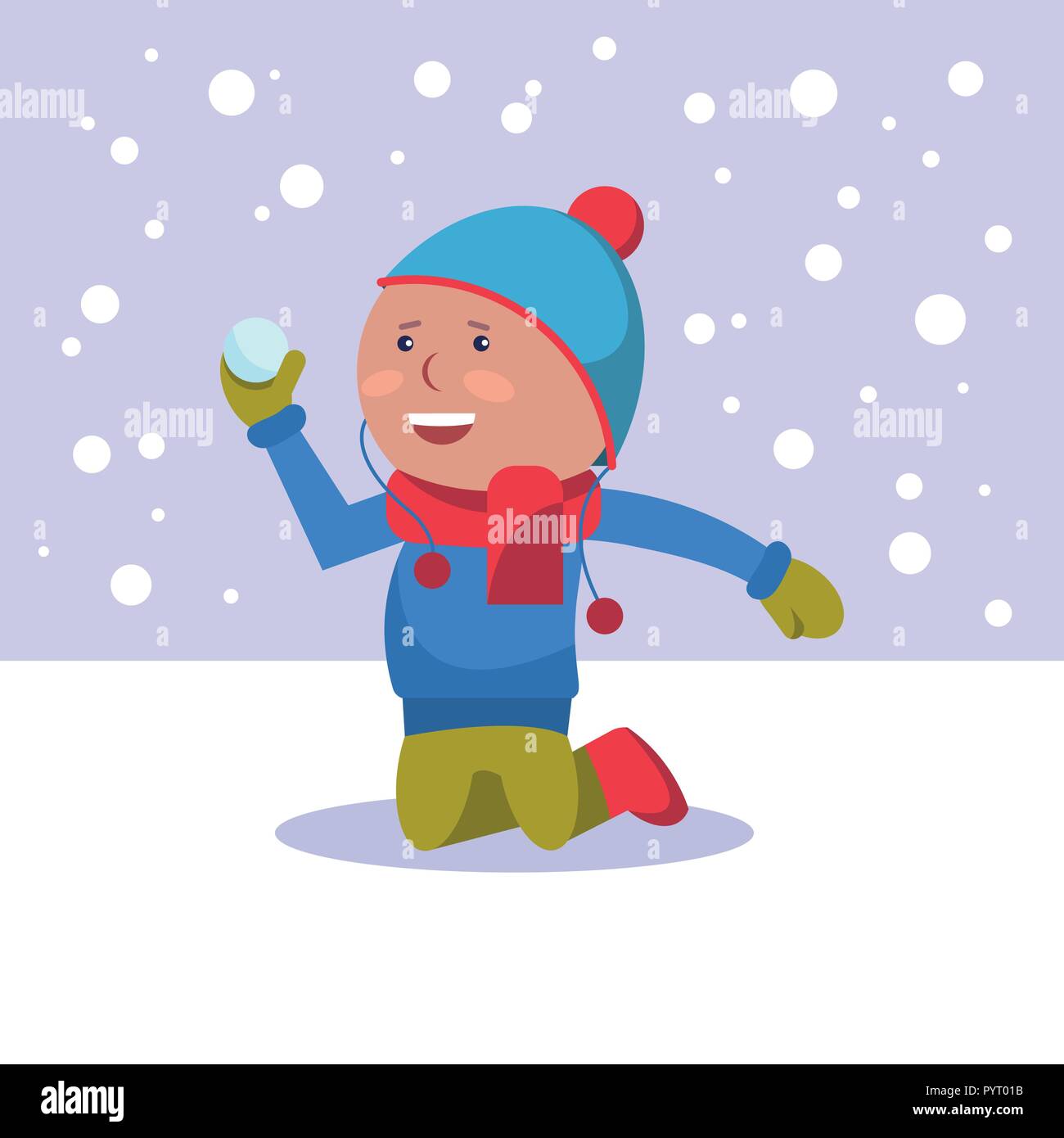 Der Junge wirft einen Schneeball. Vector Illustration Stock Vektor