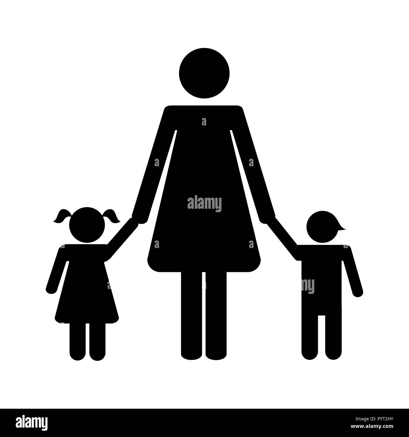Mutter mit zwei Kindern Piktogramm Vektor-illustration EPS 10. Stock Vektor