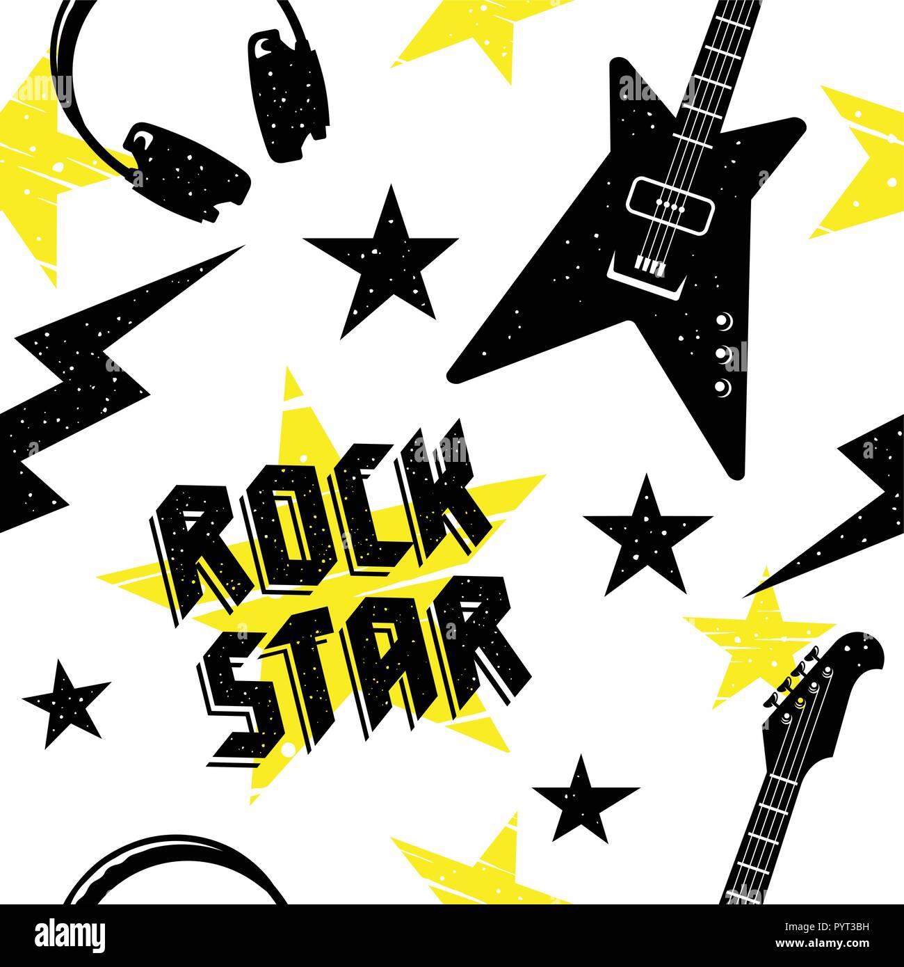 Rock Musik nahtlose Muster. Endlose vector Hintergrund mit Rockmusik Attribute und Simbols Stock Vektor