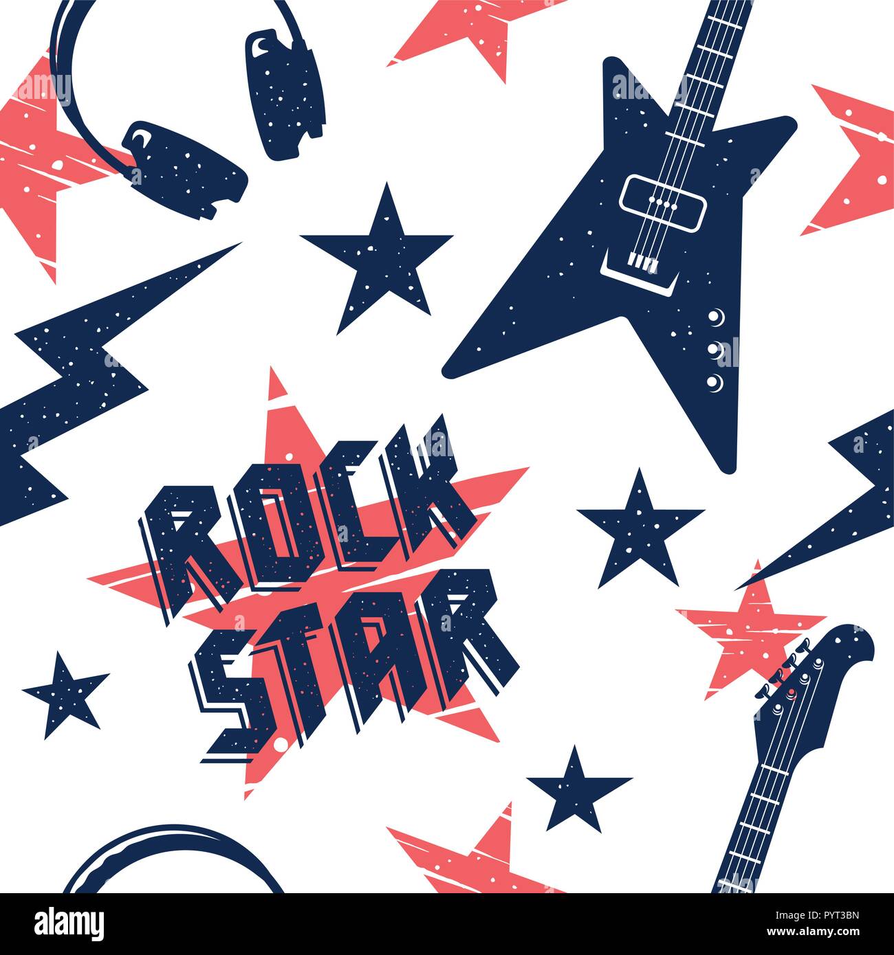 Rock Musik nahtlose Muster. Endlose vector Hintergrund mit Rockmusik Attribute und Simbols Stock Vektor