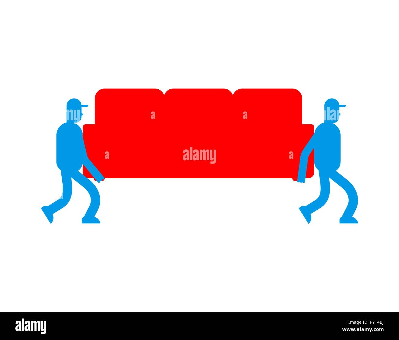 Urheber und Sofa. Torhüter tragen Couch. Lieferservice. Lader mover Mann hält. Verschieben von Vector Illustration Stock Vektor