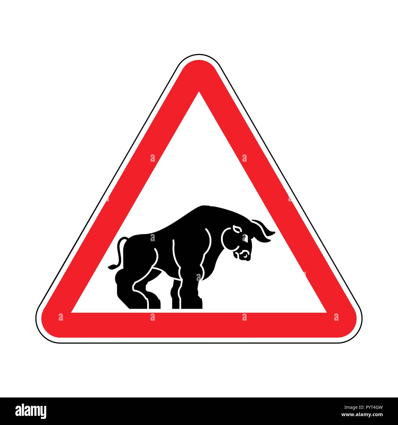 Aufmerksamkeit Stier. Vorsicht Büffel. Red Road Sign Gefahr Stock Vektor
