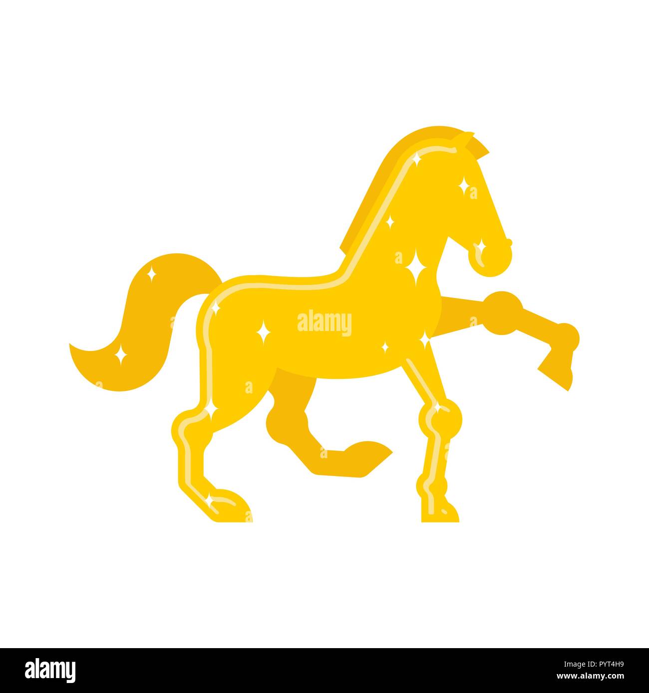 Pferd goldene Statue isoliert. Rennpferd goldene Skulptur Stock Vektor