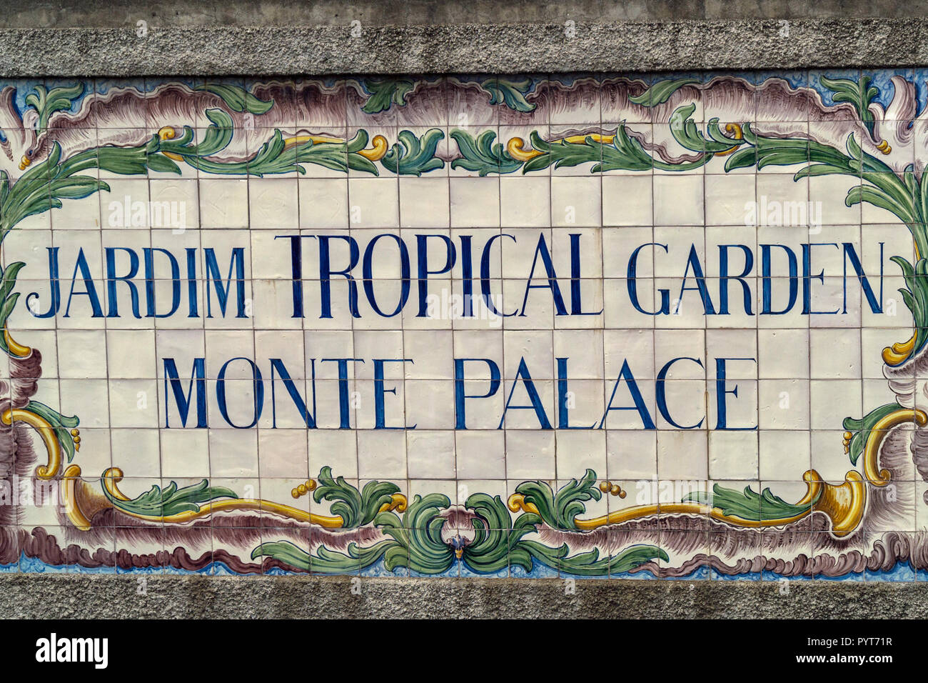 Zeichen für Jardim Botânico da Madeira, Monte, Funchal, Madeira, Portugal Stockfoto