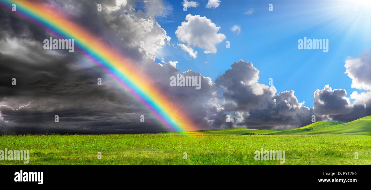 Regenbogen in ländlichen Landschaft - die Ruhe nach dem Sturm Stockfoto