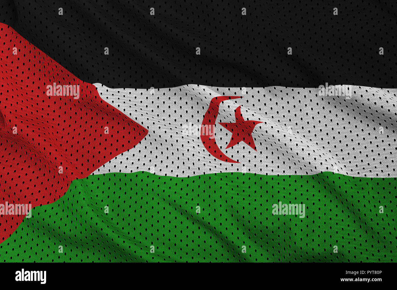 Westsahara Flagge auf Polyester nylon Sportswear Netzware mit einige Falten gedruckt Stockfoto